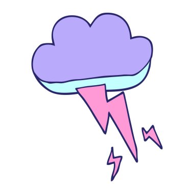 çizgi film karalaması gök gürültüsü ve parlak neon renkli şimşek