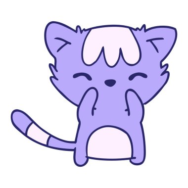 Parlak neon renkli şirin kawaii kedisinin serbest çizim karikatürü