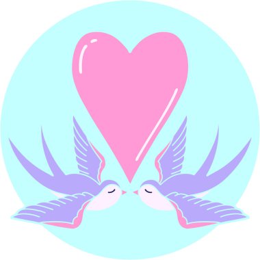 Kırlangıçların ikonik dövme şekli ve parlak neon renkli bir kalp.