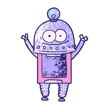 Parlak neon renkli ampullü mutlu karton robot.