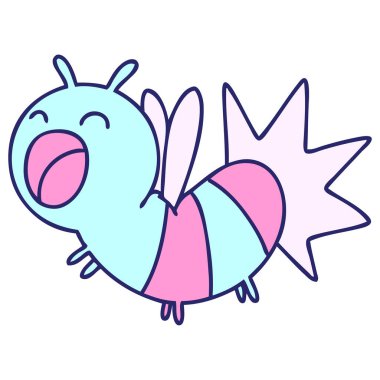 parlak neon renkli sevimli bir böceğin çizgi filmi