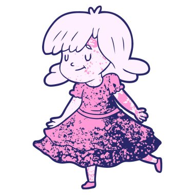 parlak neon renkli mutlu kız çizgi filmi