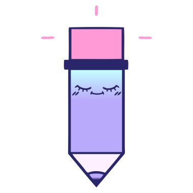 parlak neon renkli bir kalemin gölgelenmiş karikatürü