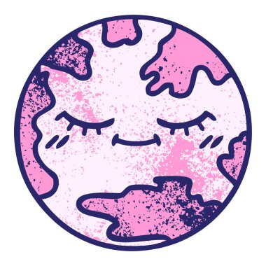 Dünya gezegeninin parlak neon renkli retro grunge desen karikatürü