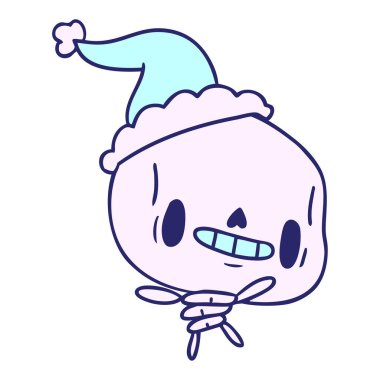 El çizimi kawaii iskeletinin parlak neon rengi Noel karikatürü