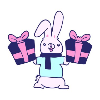 Parlak neon rengi Noel hediyeli çizgi film tavşanı