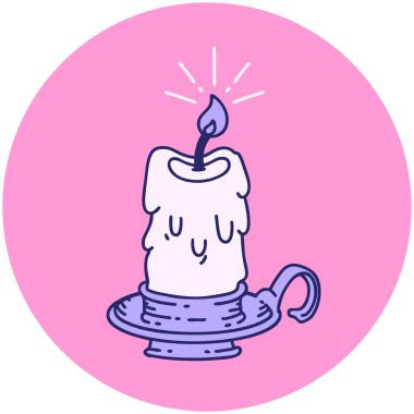 Bir dövme stili ikonu. Ürkütücü, parlak neon renginde eriyen mum.