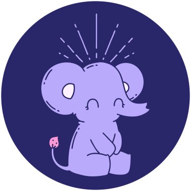 Parlak neon renkli şirin bir fil dövmesi ikonu