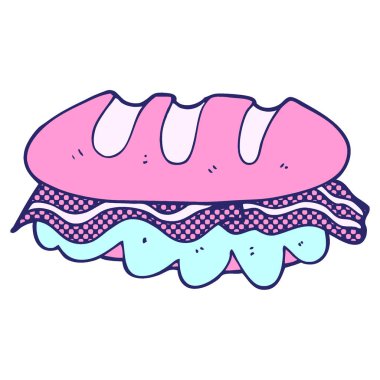 Serbest çizim karikatür parlak neon renkli büyük sandviç