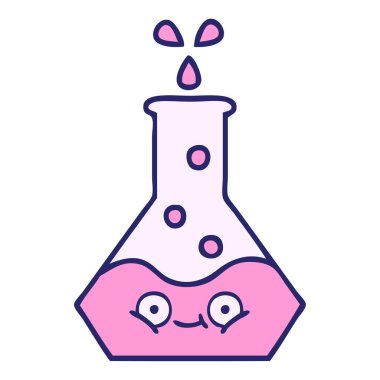 Parlak neon renkli bir bilim şişesi karikatürü.