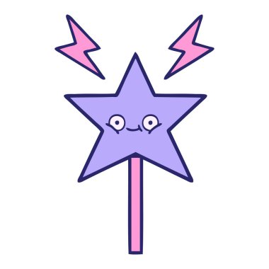 Parlak neon renkli sihirli bir değnek çizgi filmi.