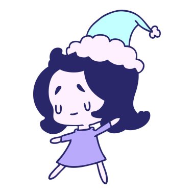 Kawaii kızının parlak neon renkli yılbaşı karikatürünü çizdim.