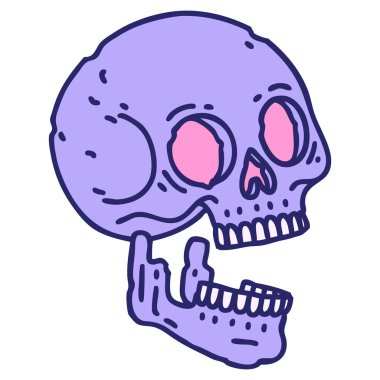 Parlak neon renkli bir kafatasının ikonik dövme şekli