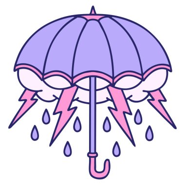 Parlak neon renkli bir şemsiye ikonik dövme görüntüsü