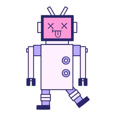 Parlak neon renkli şirin bir robot karikatürü