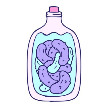 El çizimi karikatür kavanozu parlak neon renkli turşu turşusu.