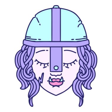 Retro Dövme Biçimli Ork savaşçı yüzü parlak neon rengi