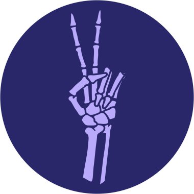 Parlak neon rengi barış işareti veren bir iskeletin ikonik dövme görüntüsü