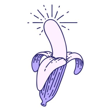 Geleneksel dövme stili parlak neon renkli muz kabuğu.