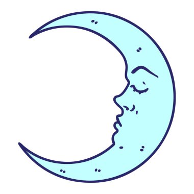 Parlak neon renginde geleneksel hilal şeklinde dövme.