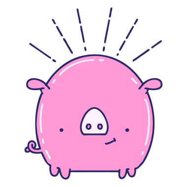 Parlak neon renkli geleneksel dövme stili bir domuz karakteri.