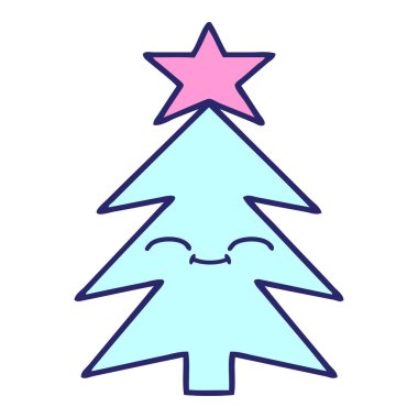 Parlak neon renkli şirin bir Noel ağacı karikatürü.