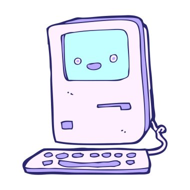 parlak neon renkli çizgi film eski bilgisayarı