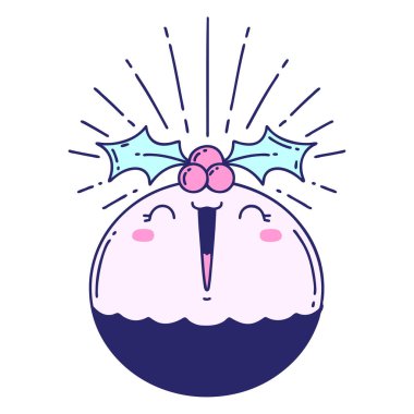 Geleneksel dövme stili parlak neon renginde Noel pudingi söylüyor.