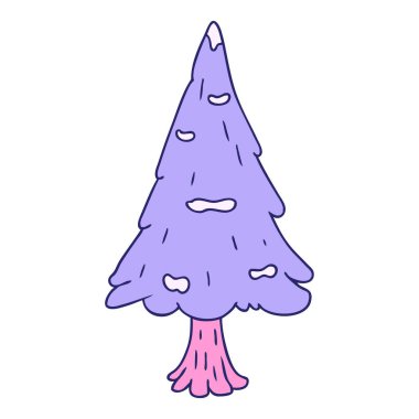 El çizimi karalama tek karla kaplı parlak neon renkli ağaç