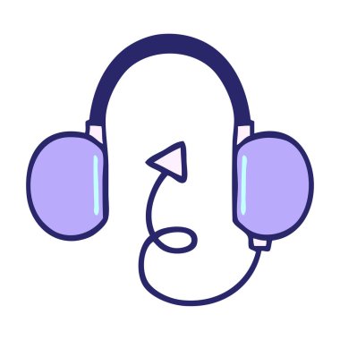 Parlak neon renkli eski bir kulaklığın sevimli çizgi filmi.