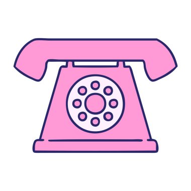 Parlak neon renkli eski tarz bir telefonun karikatürü