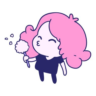 Parlak neon renkli tatlı kawaii kız serbest çizim.