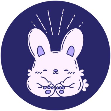 Parlak neon renkli mutlu tavşan dövmesi ikonu