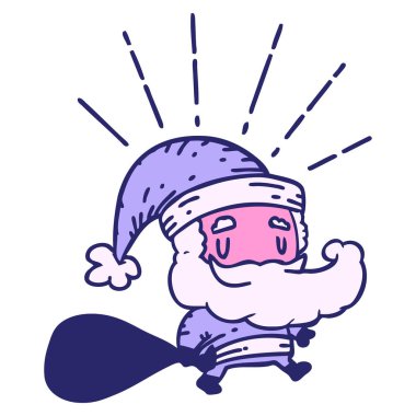 Geleneksel dövme stili Noel Baba karakterinin parlak neon renkli çuvalı.