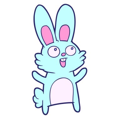 Parlak neon renkli mutlu çizgi film tavşanı