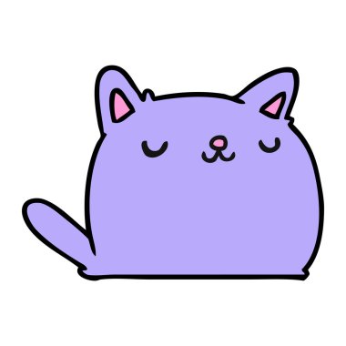 parlak neon renkli şirin kawaii kedisinin çizgi film çizimi
