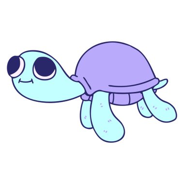 Parlak neon renkli el çizimi çizgi film kaplumbağası.