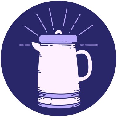 Parlak neon renkli dövme stili kahve demliğinin simgesi