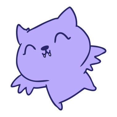 Parlak neon renkli şirin kawaii yarasa serbest çizim karikatürü