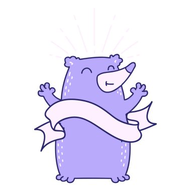 Dövme stili parlak neon renkli mutlu ayı parşömeni