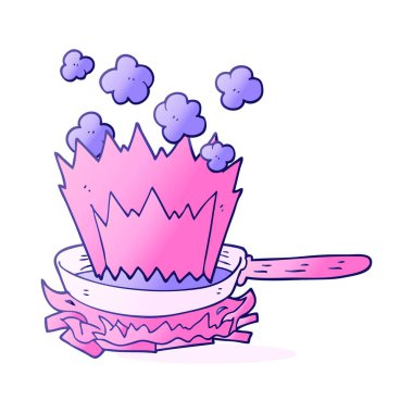 Parlak neon renginde çizilmiş karikatür kızartma tavası yanıyor