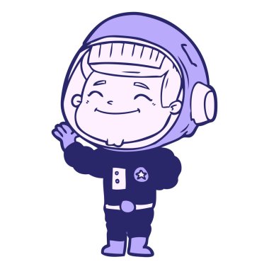 Parlak neon renkli mutlu astronot çizgi filmi.