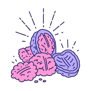 Parlak neon rengi kabuklu geleneksel dövme tarzı cevizler.