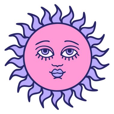 Yüzü parlak neon renkli bir güneşin ikonik dövme görüntüsü