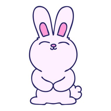 Parlak neon renkli el çizimi garip çizgi film tavşanı