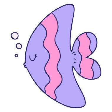 Parlak neon renkli el çizimi tuhaf karikatür balığı.