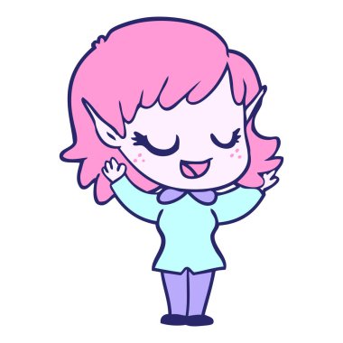 Mutlu çizgi film elf kızı parlak neon renkli