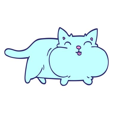 çizgi film karalaması parlak neon renkli şişman kedi