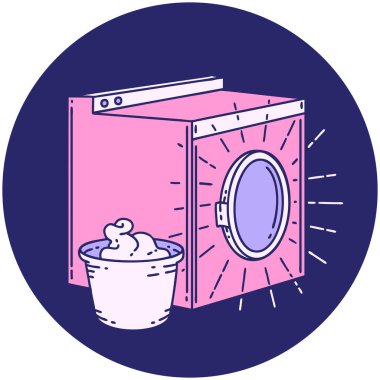 Parlak neon renkli dövme tarzı çamaşır makinesi simgesi