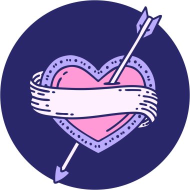 Bir okun kalbi ve parlak neon rengi pankartın ikonik dövme biçimi